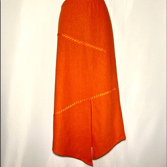 SELENE Sport Linen mix orange stylish Skirt Asymmetric Embellished midi - Picture 3 of 13